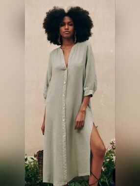 Zara Light Sage Green Linen Tunic Dress with Pockets